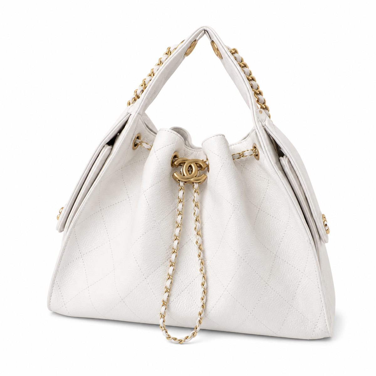 Chanel Classic Quilted Handbag | CC Turn-Lock Rigid Top Handle Chain Strap — 26x30cm