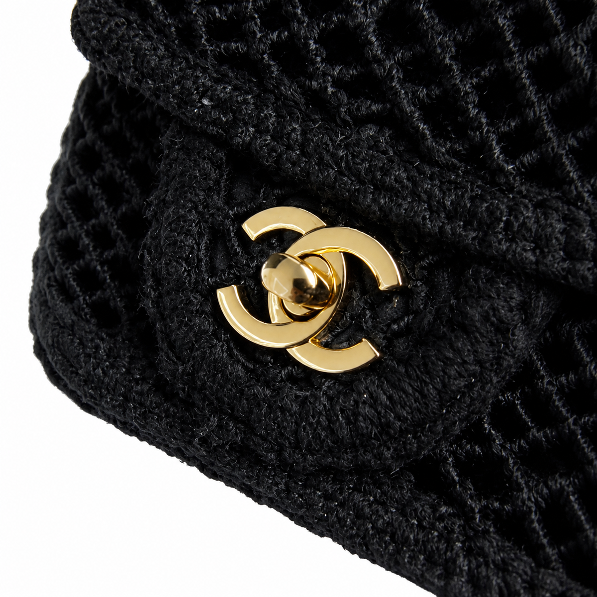 Chanel Black Crochet Classic Flap | Gold Marine Charms & Red Macramé — 21cm