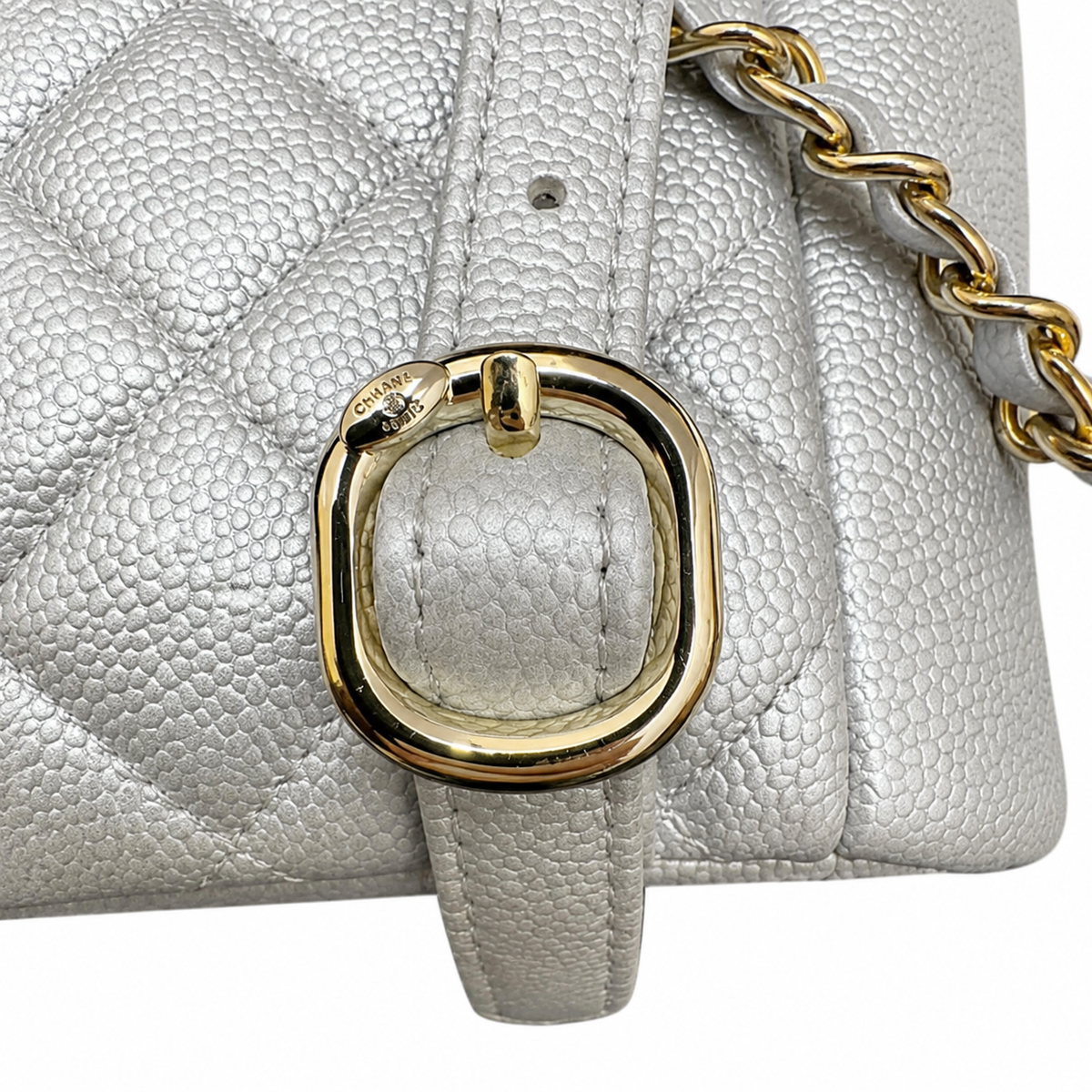 Chanel Duma Iridescent Caviar Backpack | CC Turn-Lock Gold Chain Silver — 20.5x20cm
