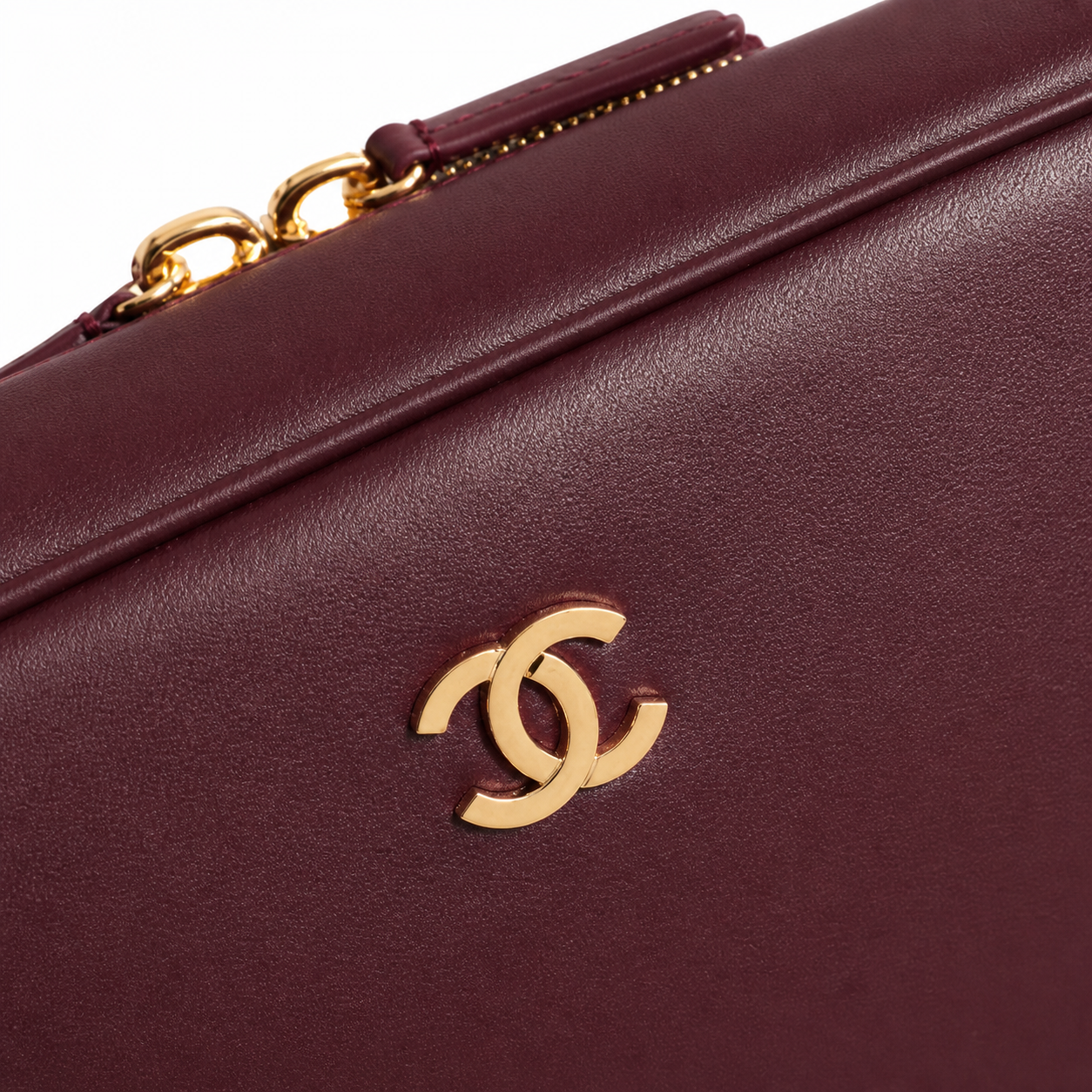 Chanel Bowling Bag Burgundy Embossed Lambskin | Logo-Minimal & Cream Interior — 29cm