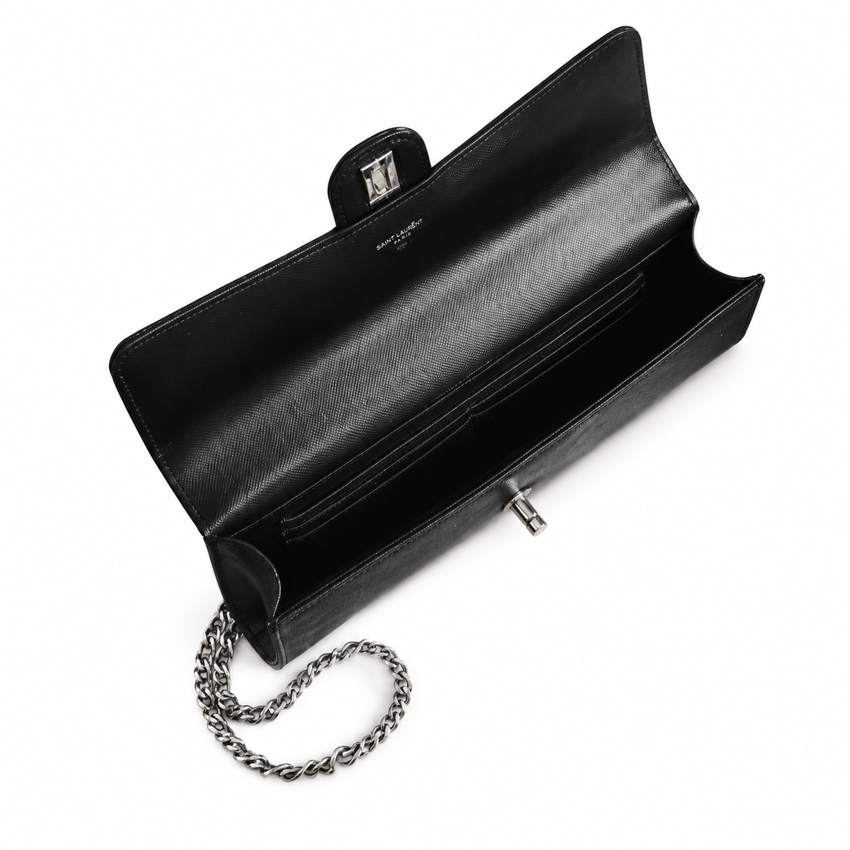 Chanel Black Lizard-Embossed Baguette Flap Bag | Top Handle & Silver Chain