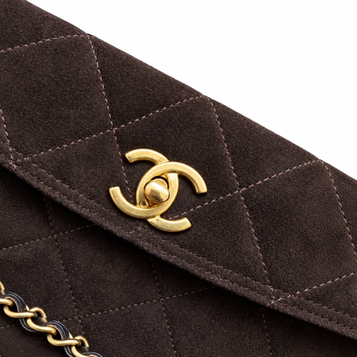 Chanel Quilted Suede Flap Shoulder Bag Brown 30×25×7cm