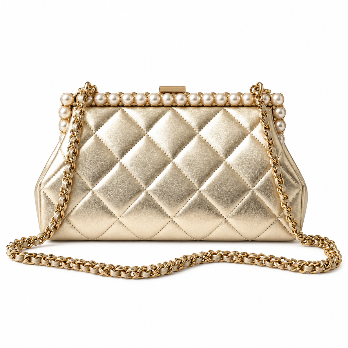 Chanel Quilted Metallic Elongated Flap Bag Gold 10×20×7cm