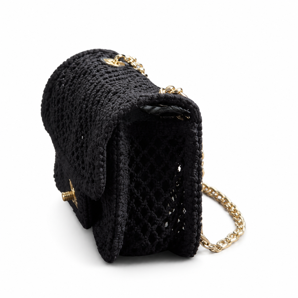 Chanel Black Chunky Crochet Classic Double Flap | Large Gold CC — 21cm