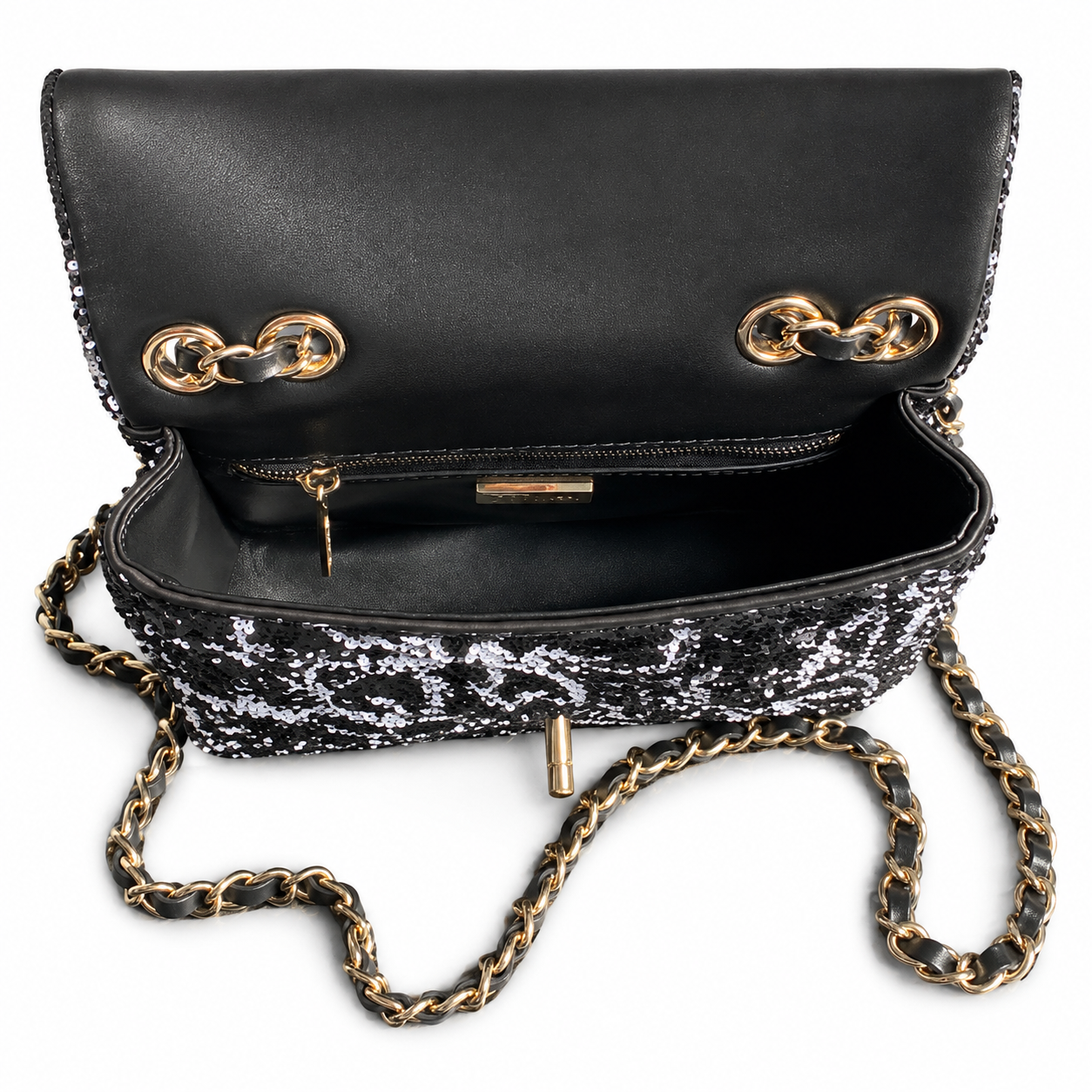 Chanel Black & Silver Sequin Hand-Drawn Flap Bag | Bow, Botanical Scrolls & Gestural Fills, Antique Gold CC