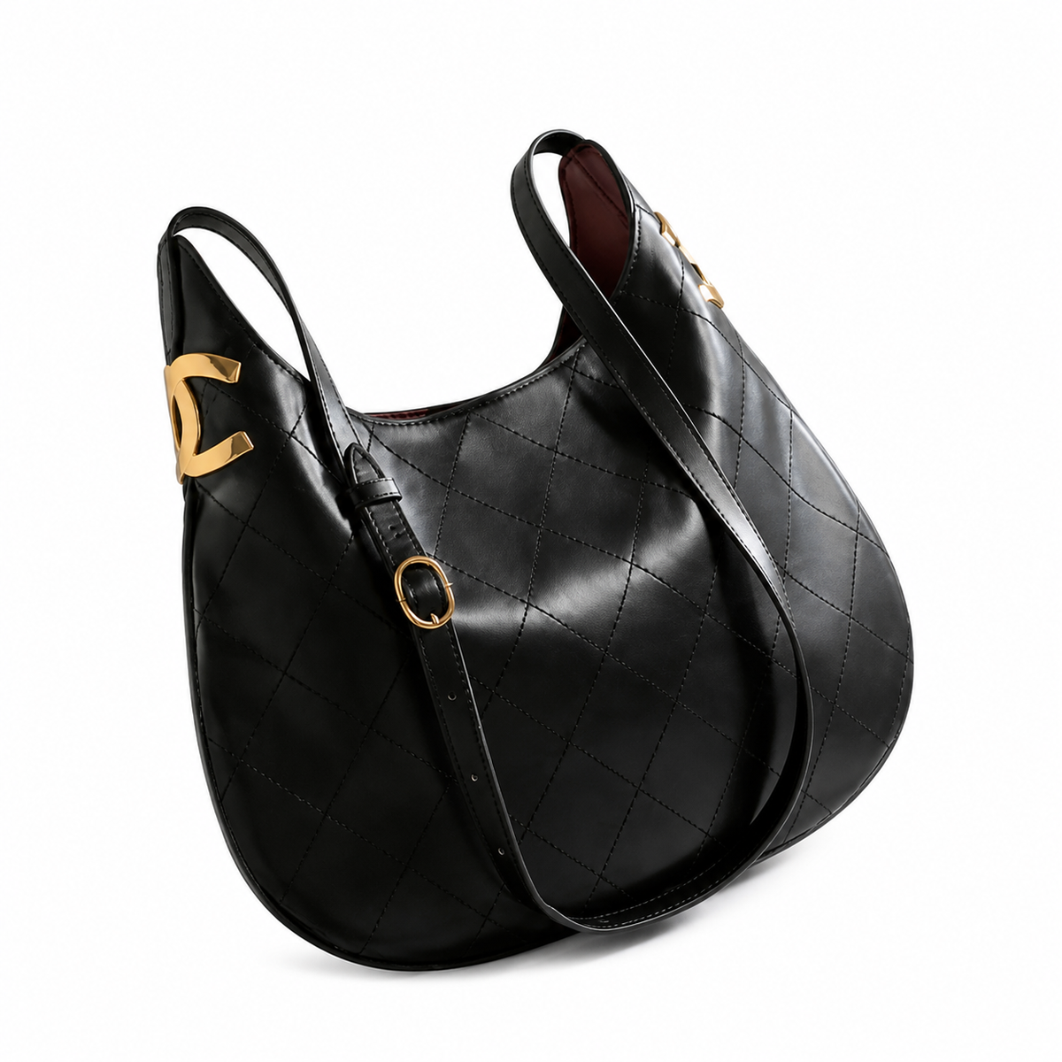 Chanel 31 Large Shopping Bag Black Lambskin | Gold CC Bar & Burgundy Interior — 32cm