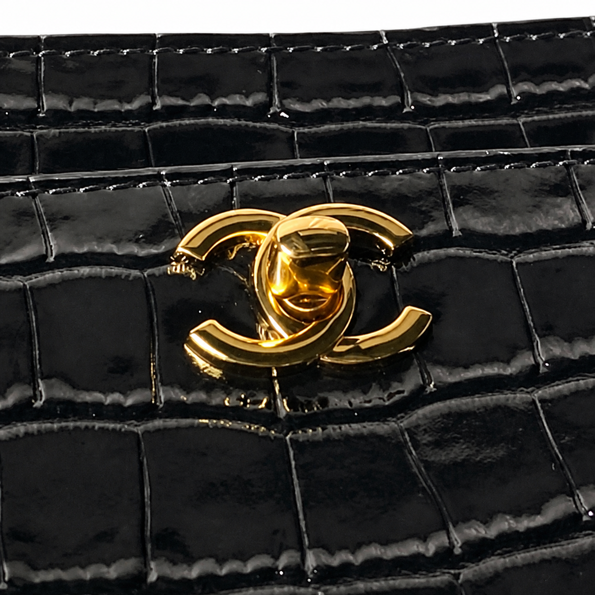 Chanel Black Patent Croc-Embossed Large Tote | Spherical CC Turn-Lock — 39cm