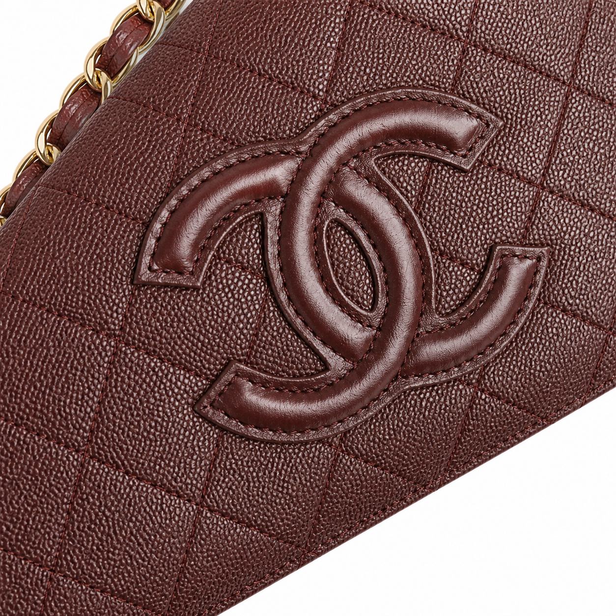 Chanel Burgundy Caviar WOC | Seam-Crossing CC & Gold Chain — 19cm