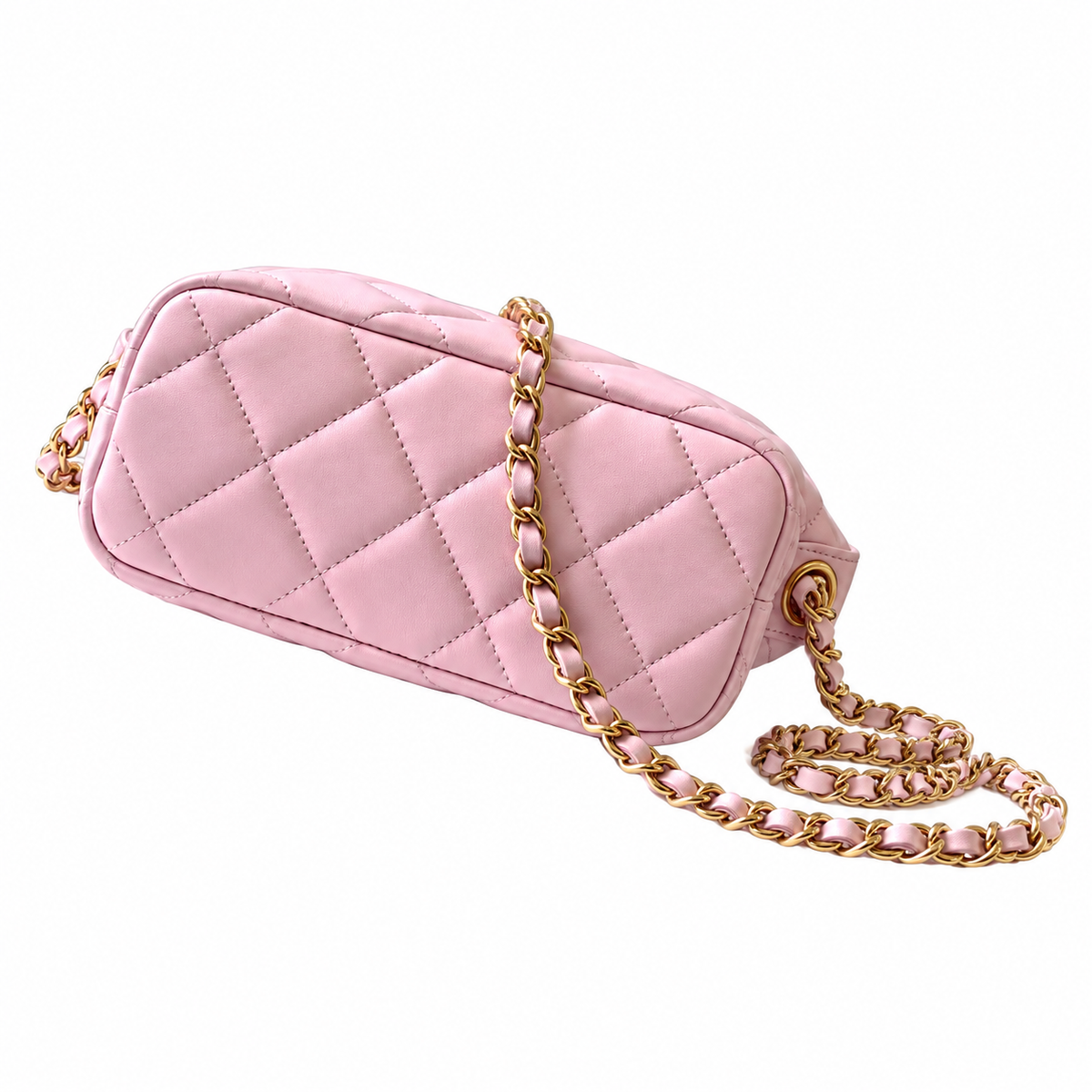 Chanel Quilted Pearl Chain Hobo Bag Pink 13×23.5×7.5cm