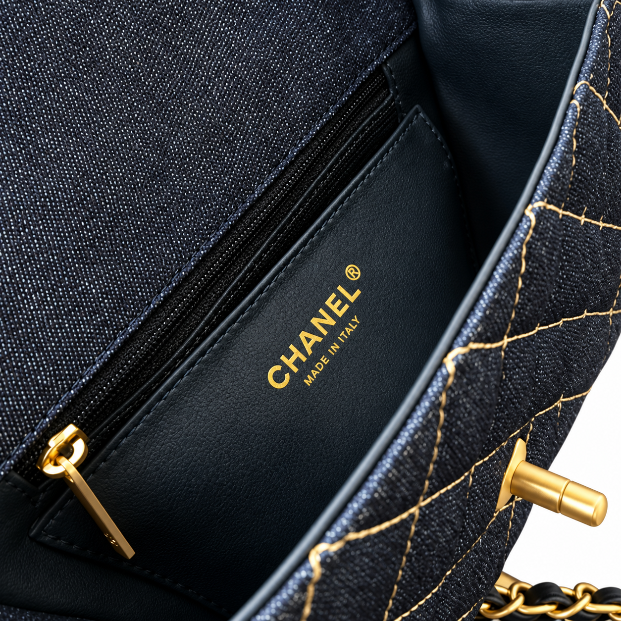 Chanel Classic Small Flap Bag Navy Denim 20cm