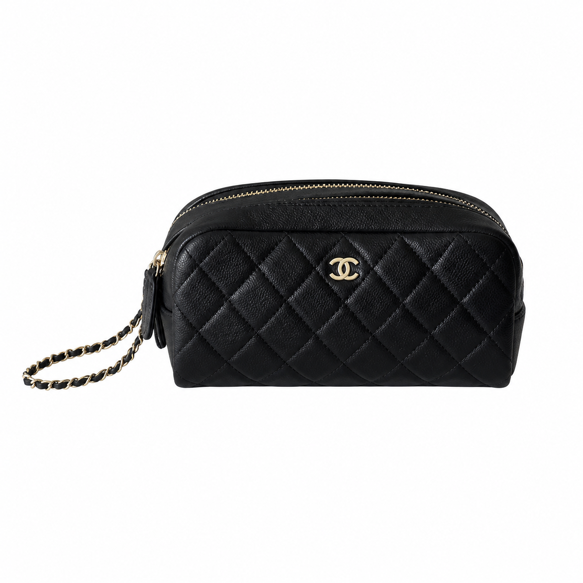 Chanel CC Quilted Vanity Case Bag | Black & Gold Chain — 18cm
