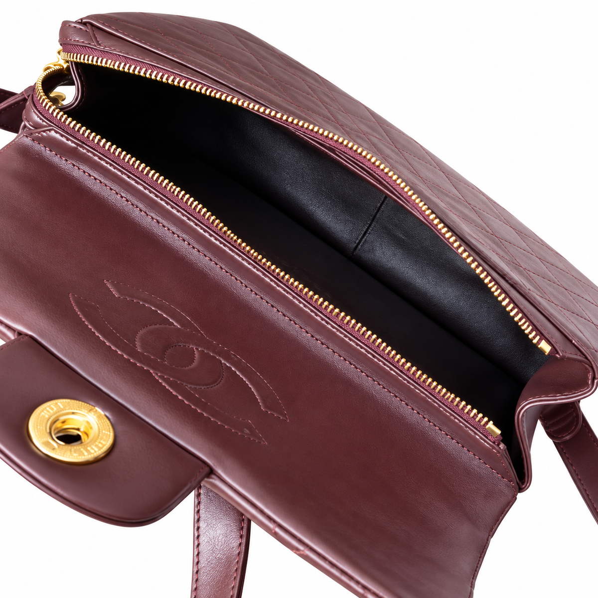 Chanel Quilted Lambskin CC Turn-Lock Backpack Burgundy Gold 28cm