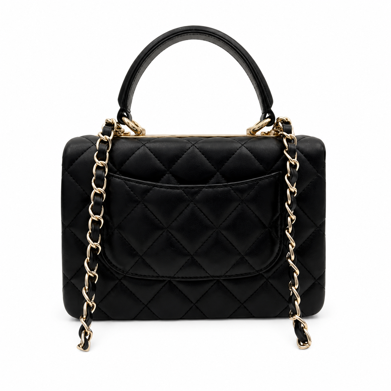 Chanel Trendy CC Mini Top-Handle Flap Black Lambskin | Gold CHANEL Nameplate Bar — 20cm