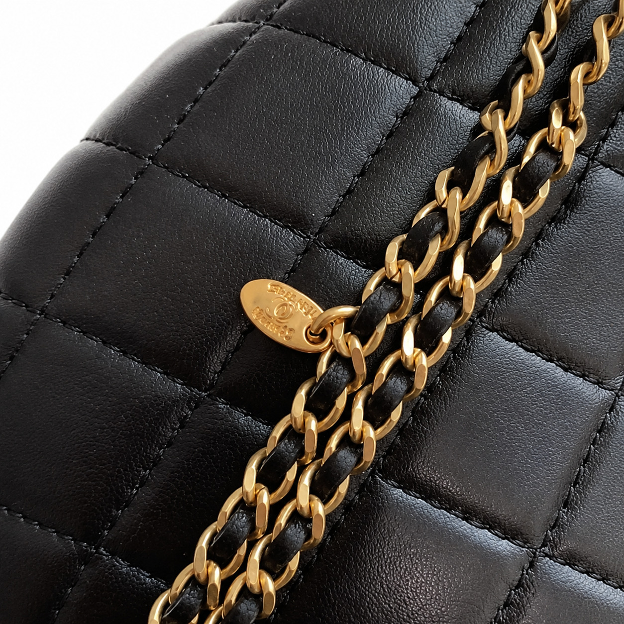 Chanel Quilted Minaudière Evening Clutch | Gold Frame CC Chain Black — 12x11cm