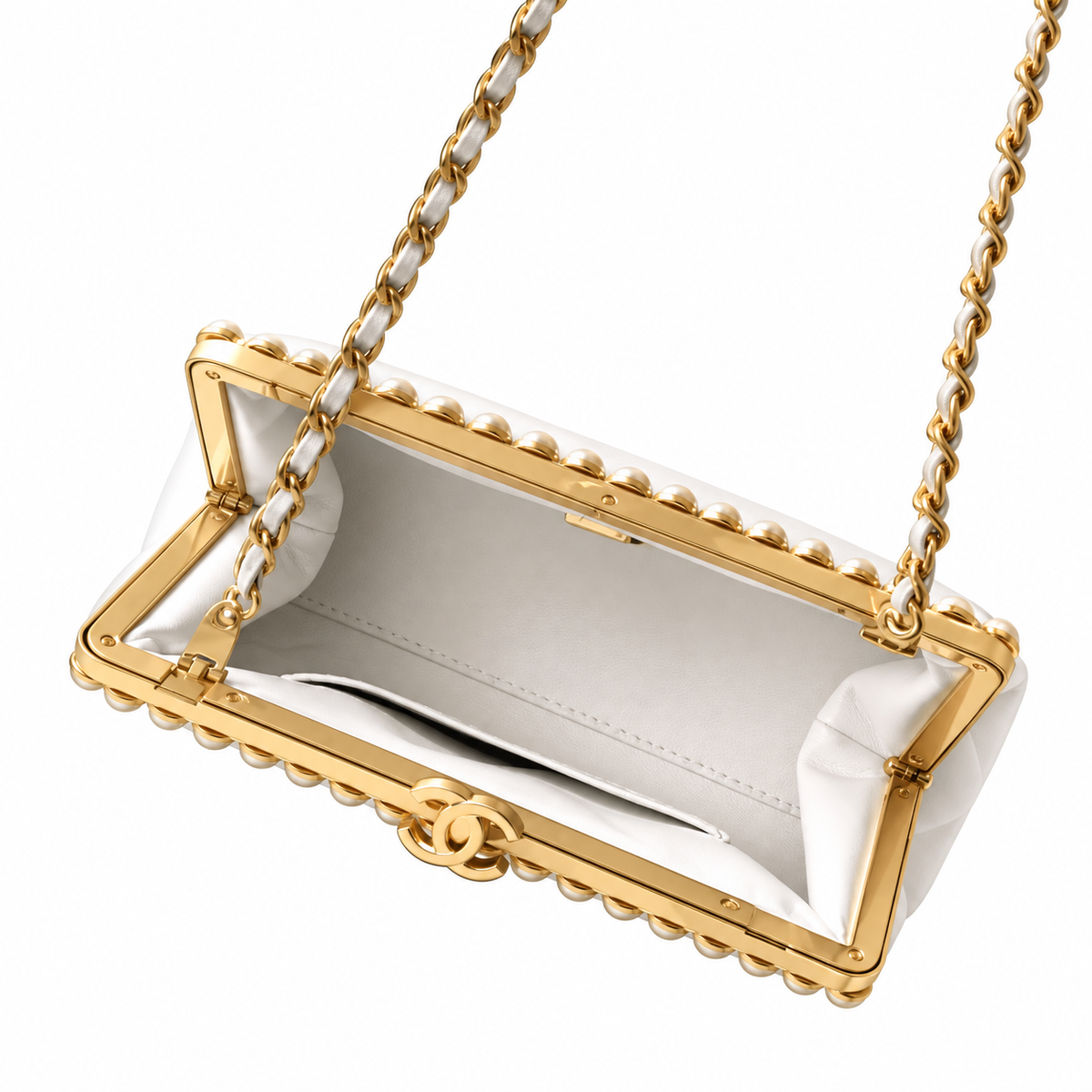 Chanel Pearl Top Frame Clutch White 10×20×7cm