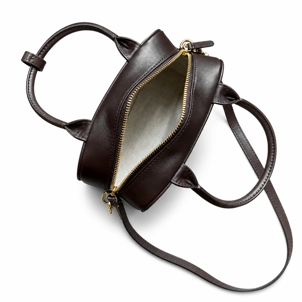 Chanel Dark Chocolate Calfskin Mini Bowling Bag | Double Gold Zipper & Chain — 21cm