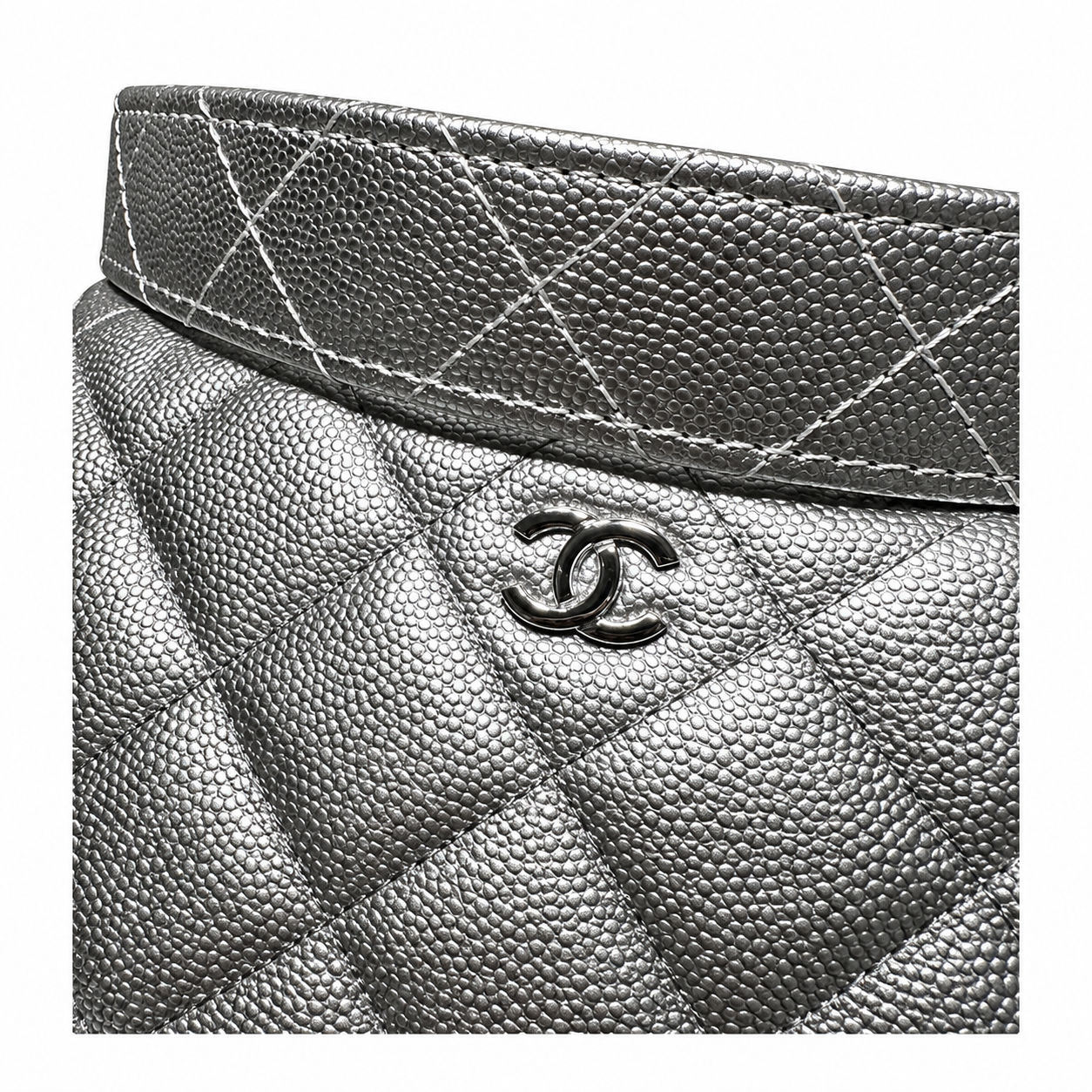 Chanel Crescent Hobo Quilted Metallic Caviar Silver Leather Handle 22cm