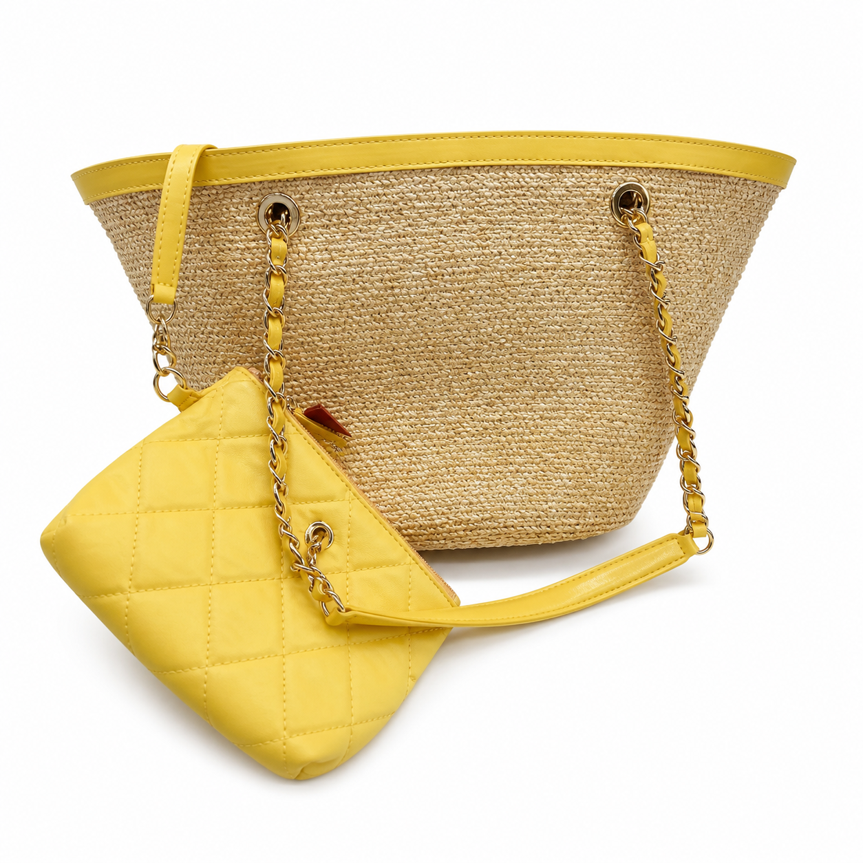 Chanel Raffia Basket Bag & Detachable Mini Flap Set Sunshine Yellow Lambskin | Gold CC — 41cm