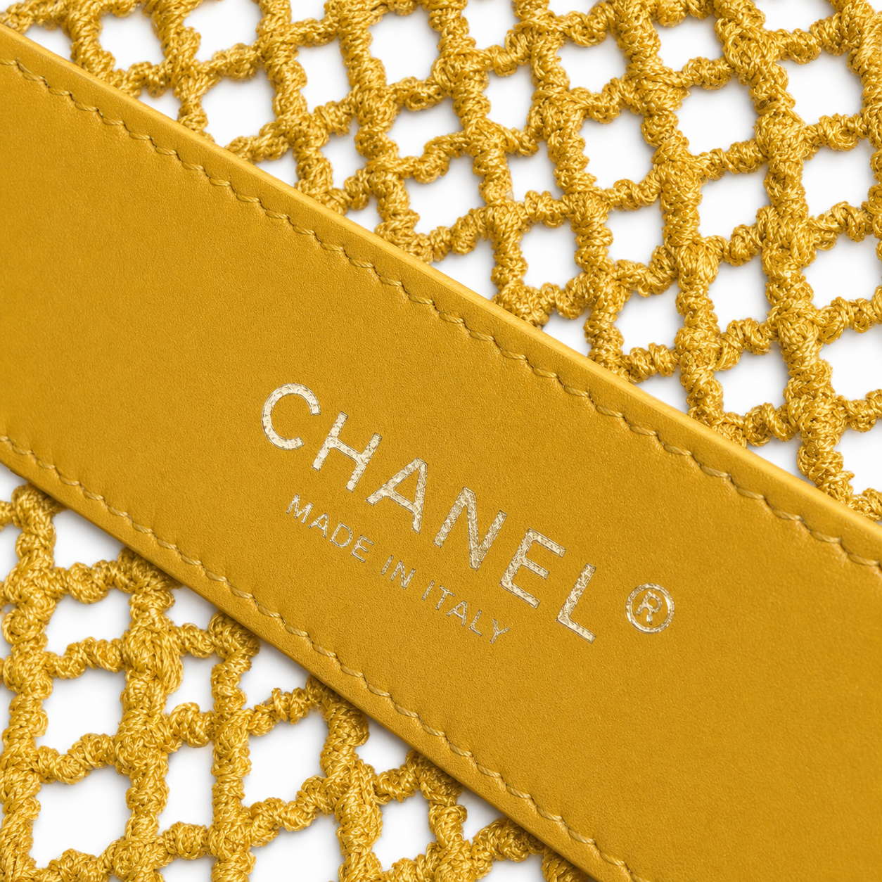 Chanel Sunshine Yellow Open-Weave Crochet Classic Double Flap | Gold CC — 21cm
