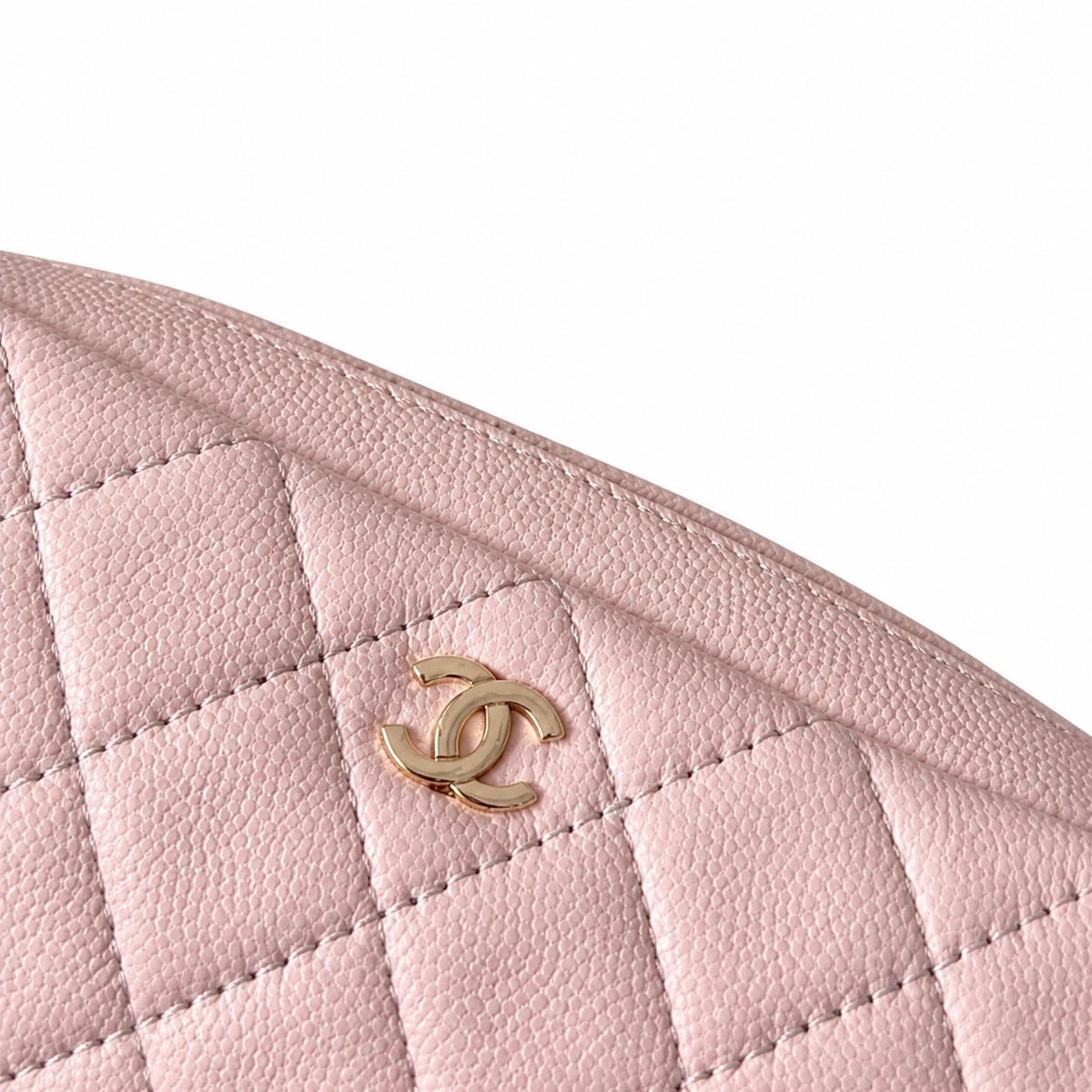Chanel CC Quilted Cosmetic Pouch | Blush Pink & Silver Chain — 18cm