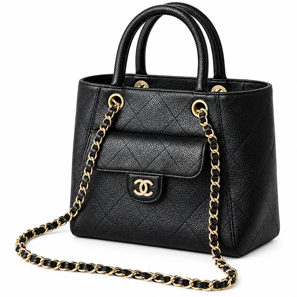 Chanel Neo Executive Quilted Caviar Tote Bag Black Gold 25cm