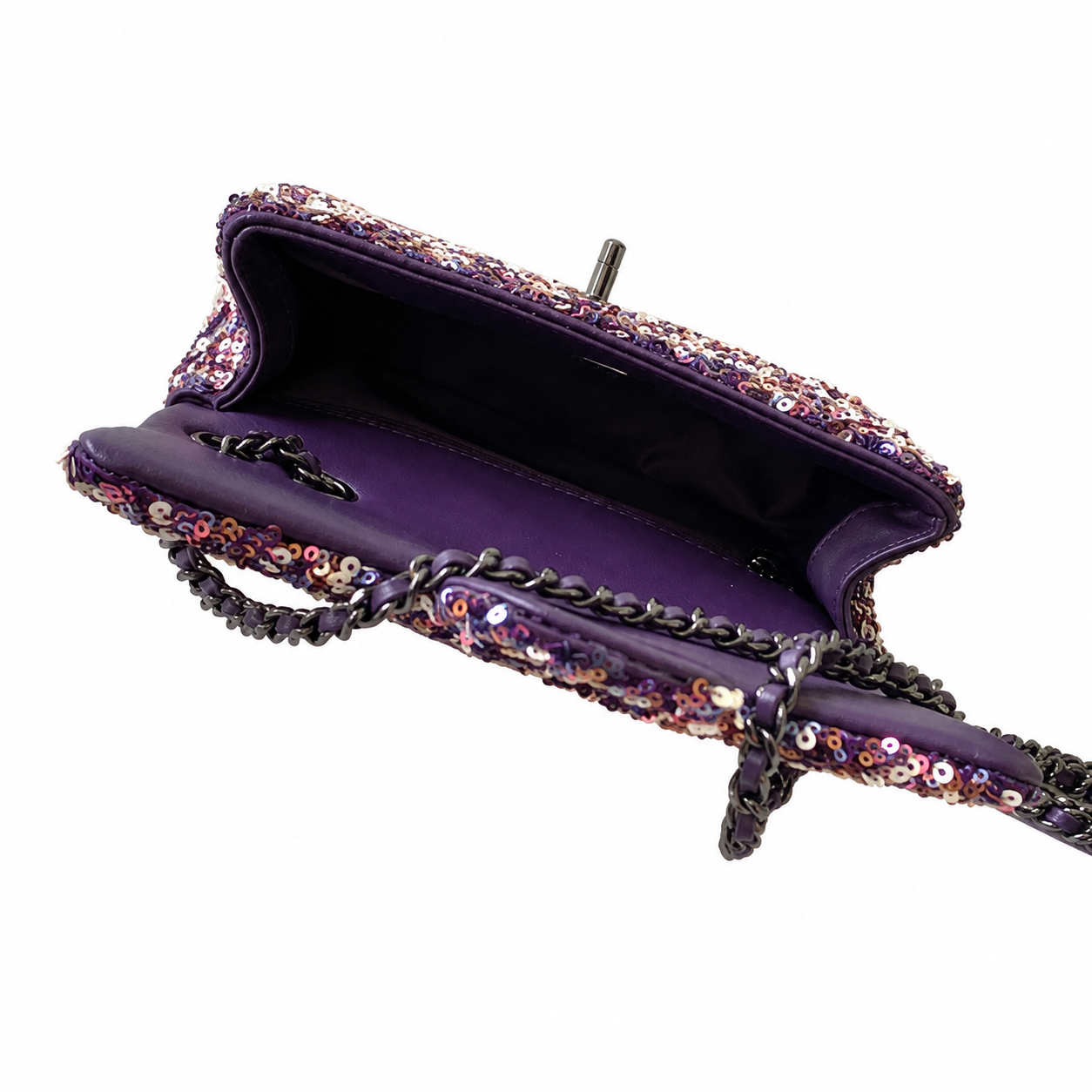 Chanel Multicolour Sequin Diamond-Quilted Flap Bag | Aubergine & Mixed Tones, Gunmetal CC & Chain