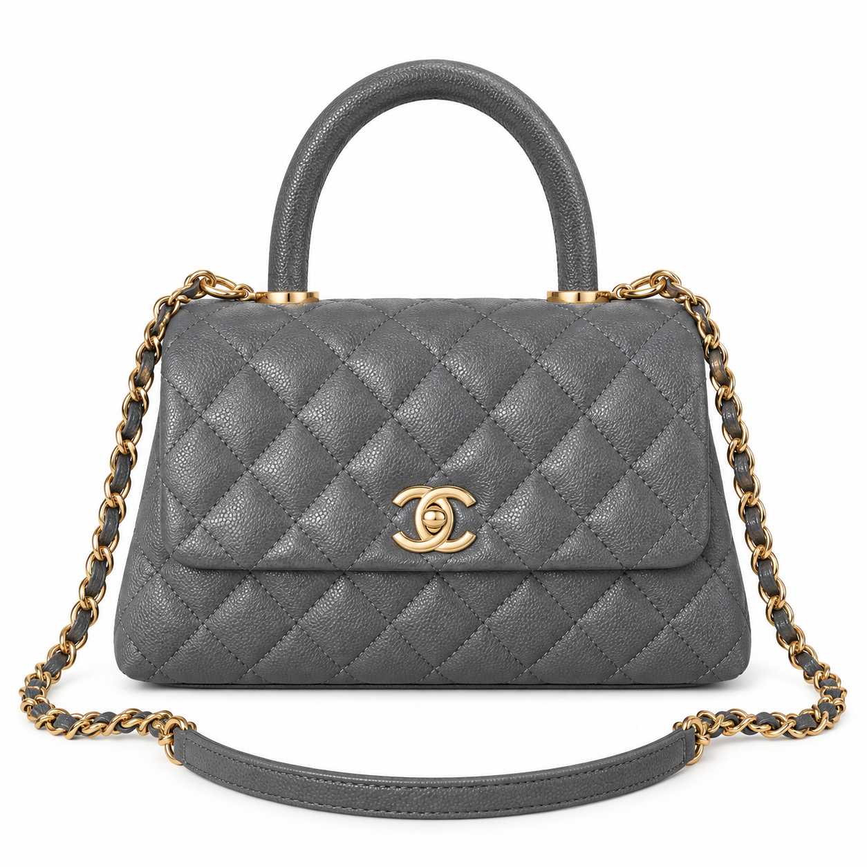 Chanel Coco Handle Quilted Caviar Top Handle Bag Grey 23cm