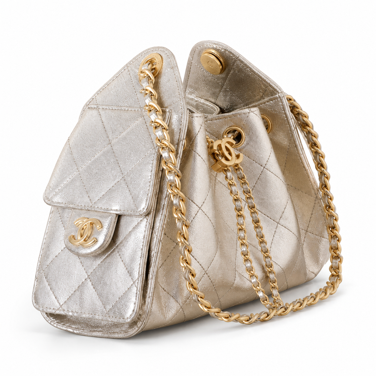 Chanel Classic Quilted Handbag | CC Turn-Lock Rigid Top Handle Chain Strap — 2 Sizes
