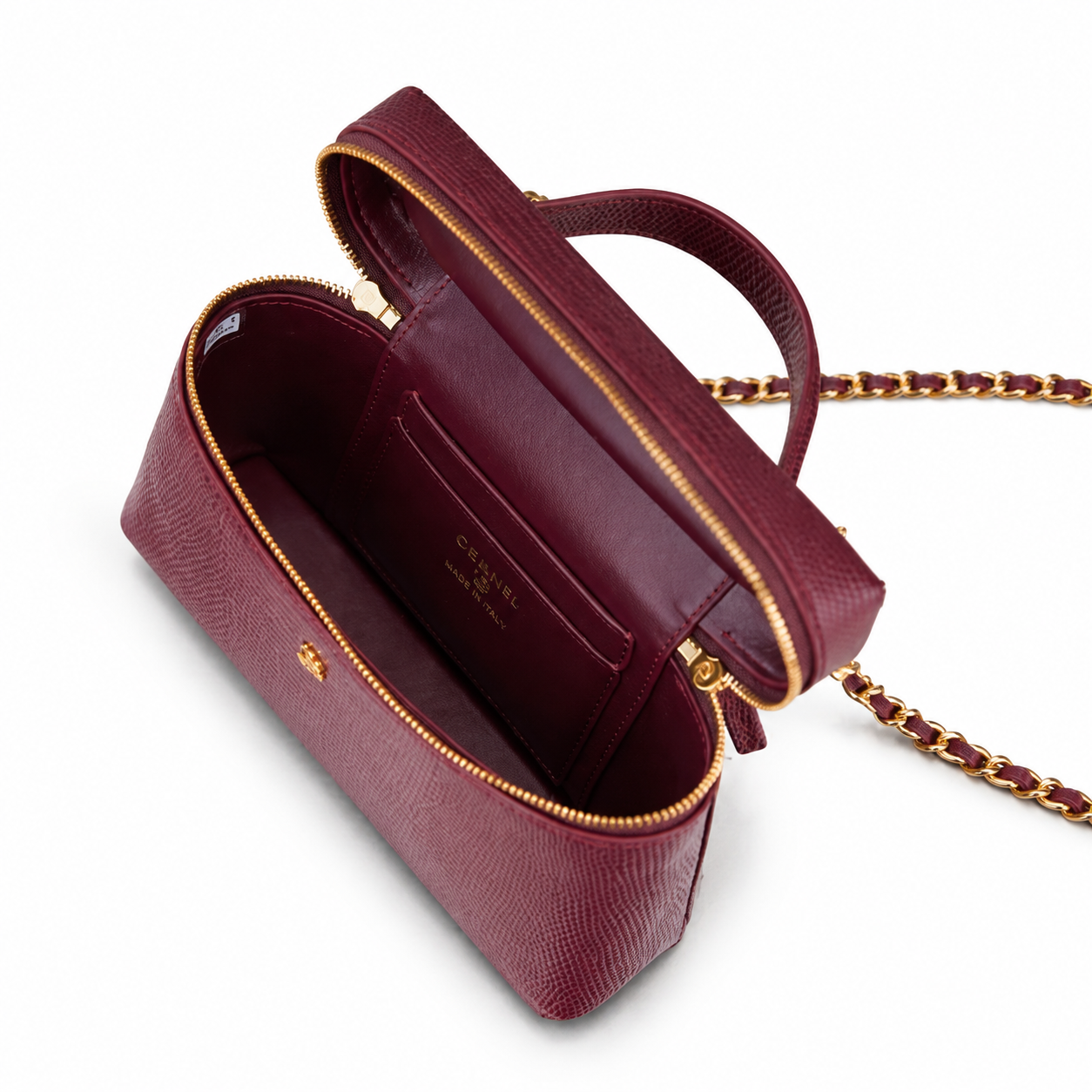 Chanel Deep Plum Lizard-Embossed Mini Top-Handle Bag | Tonal Chain, Gold Zip & CC Badge
