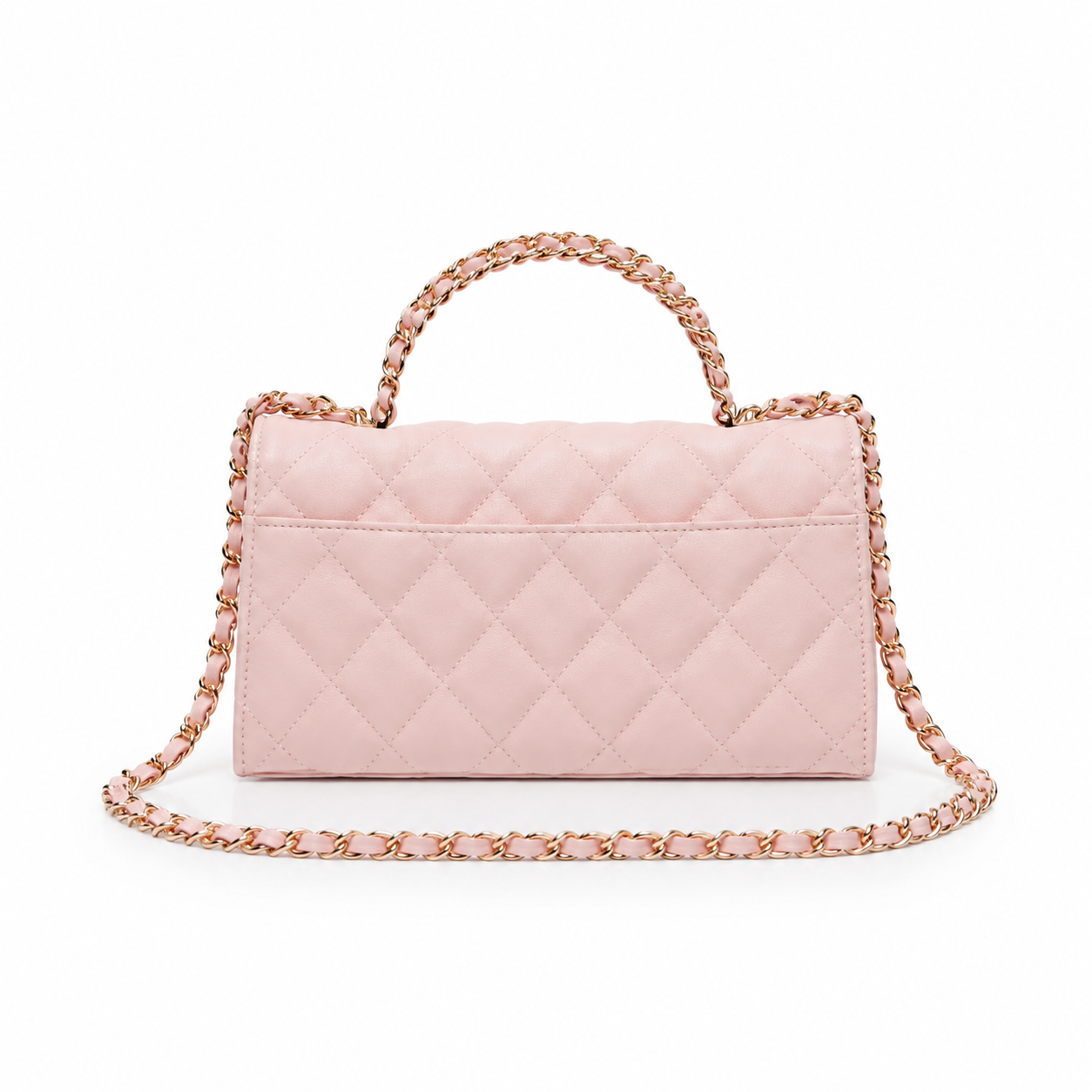 Chanel Baby Pink Fine-Grain Quilted Mini Top Handle Flap Bag | Rose Gold Chain-Texture CC Turn-Lock & Tonal Pink Chain