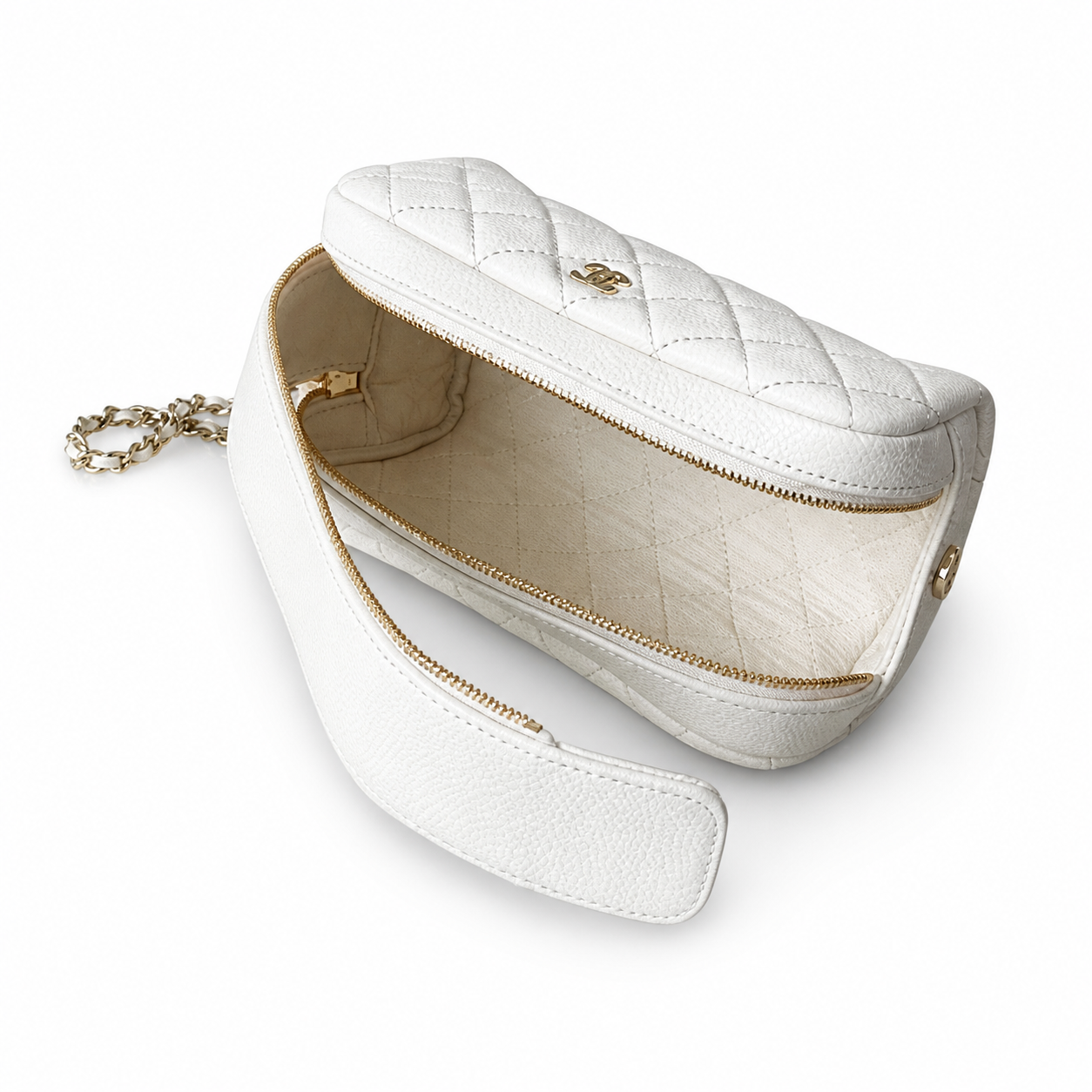 Chanel CC Quilted Vanity Case Bag | Built-In Mirror & Gold Chain — 18cm