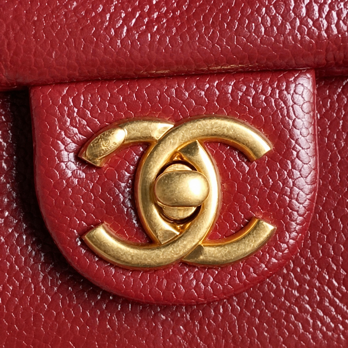 Chanel Mini Flap Bag Red Caviar Leather | Aged Gold CC & Red Chain — 17.5cm