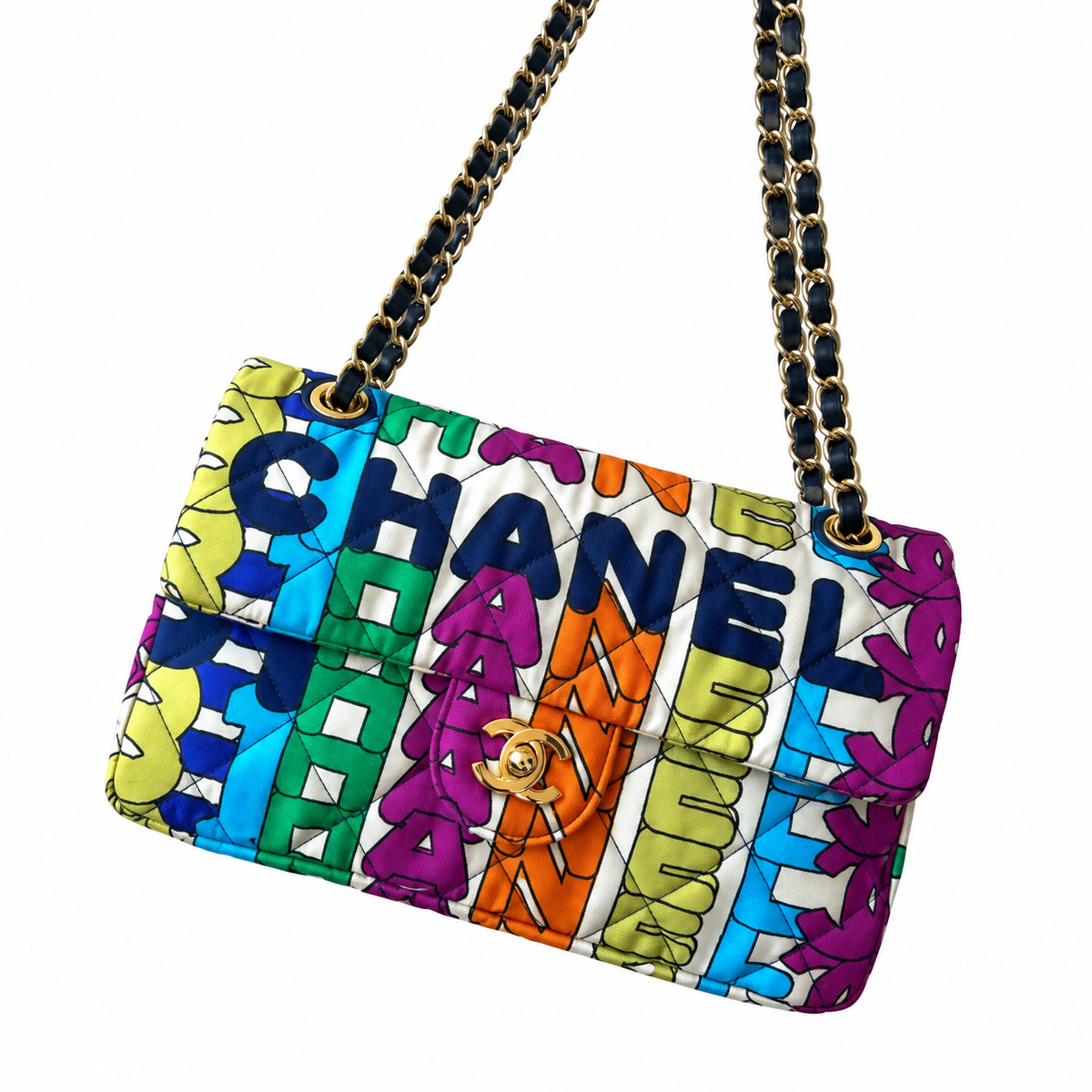 Chanel Multicolor Silk Print Quilted Classic Double Flap Bag 24.5cm
