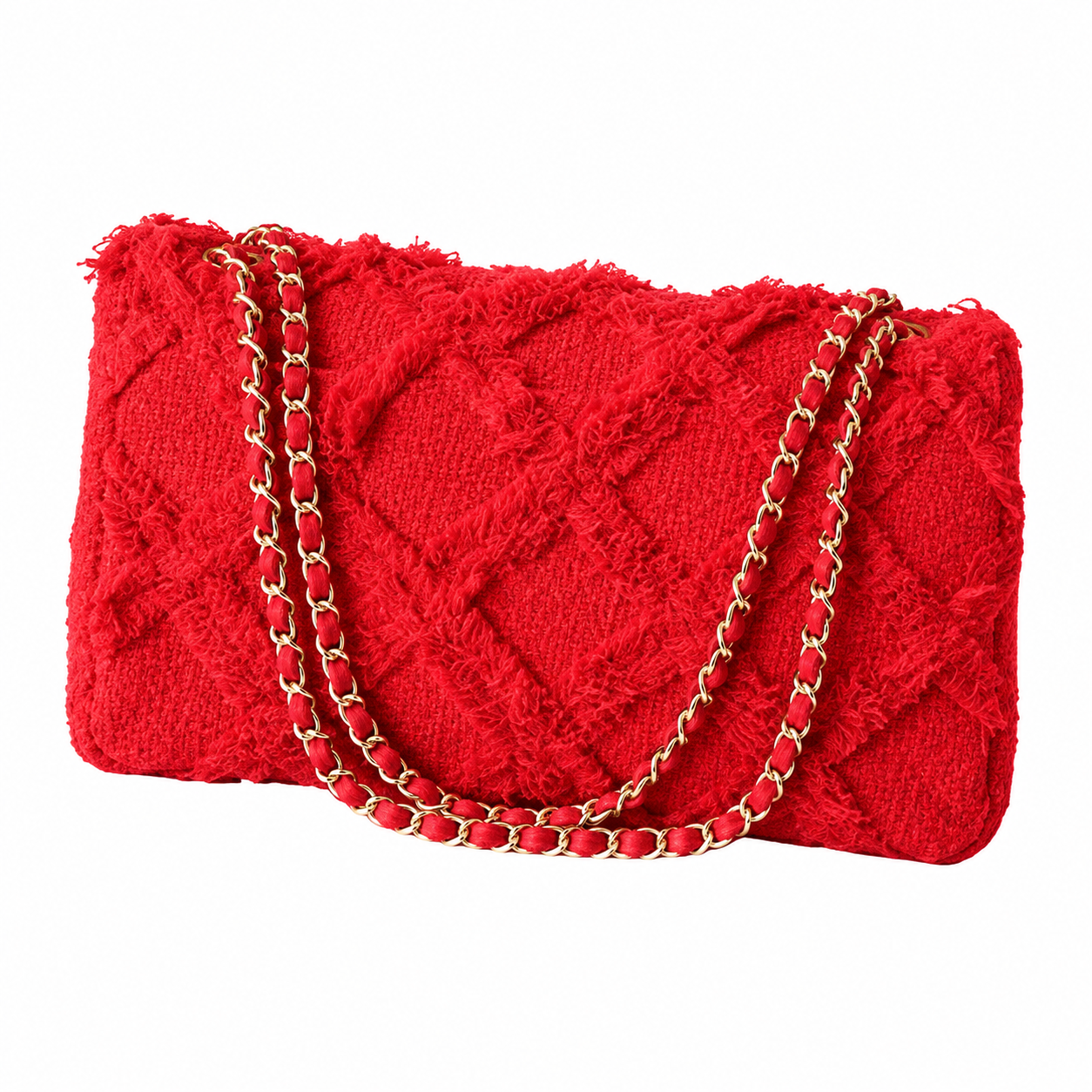 Chanel Large Quilted Tweed Flap Bag Red Gold 38cm