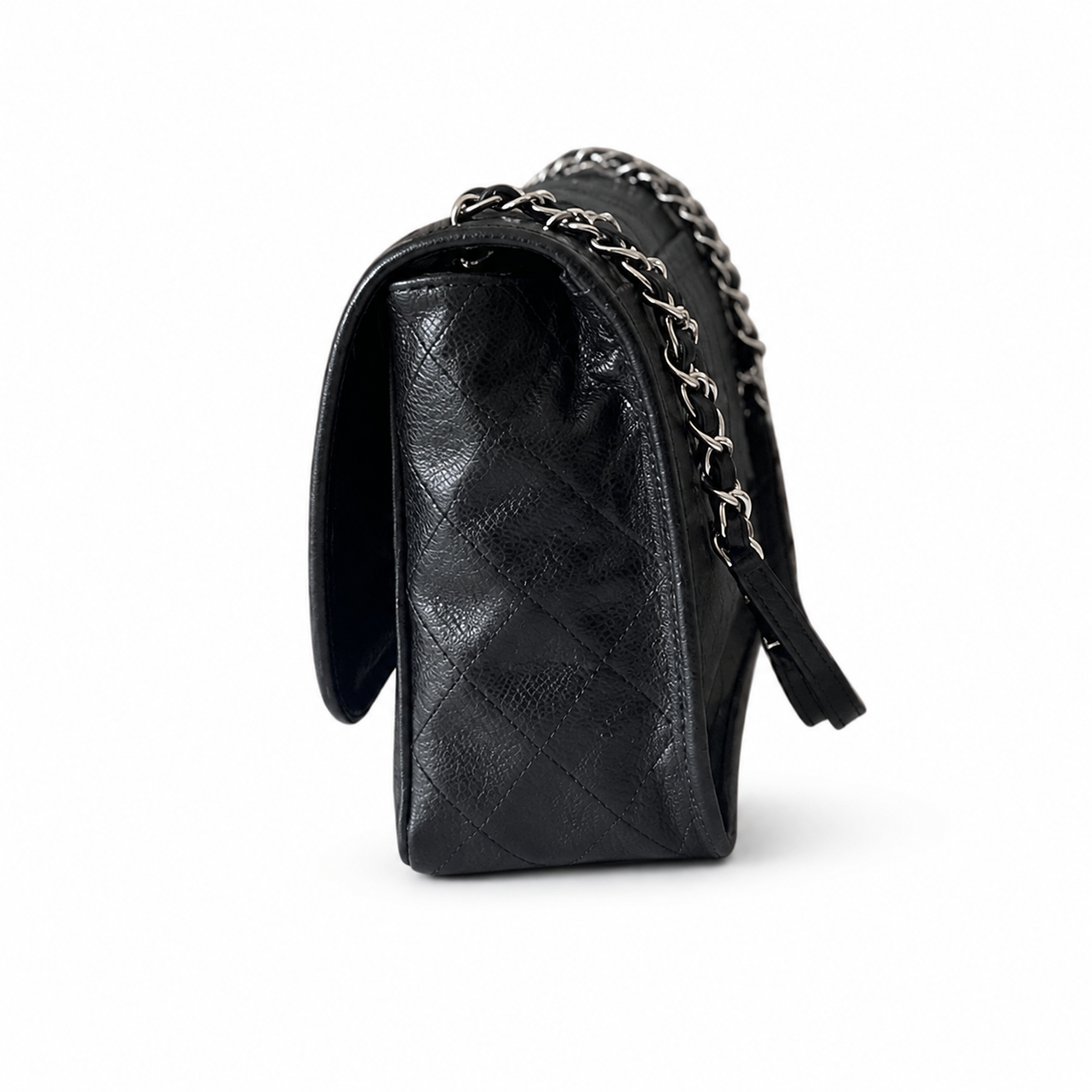 Chanel Black Caviar Quilted Large Single Flap Bag | Silver CC Turn-Lock & Silver Chain