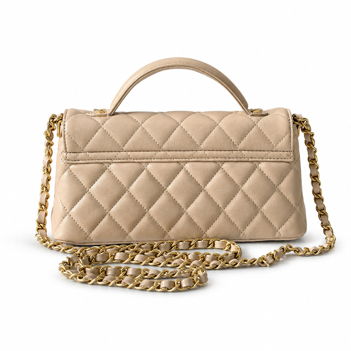 Chanel Nude Beige Lambskin Quilted Mini Flap Bag | CHANEL PARIS Gold Padlock Clasp & Gold Chain