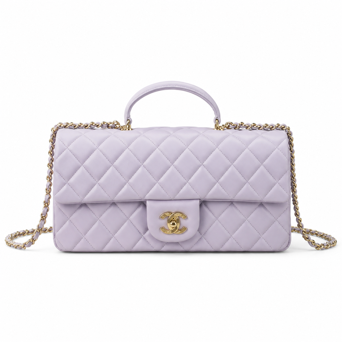 Chanel Pale Lavender Quilted Lambskin Two-Piece Set | Mini Flap & Zip Pouch — 25cm