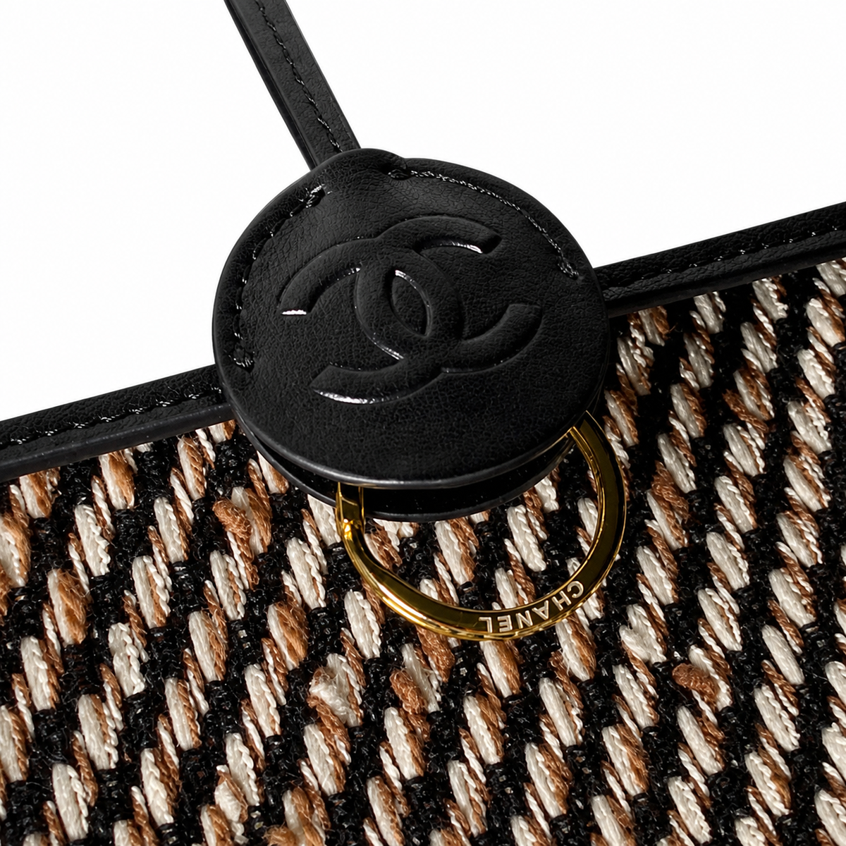 Chanel Large Tote Bag Black & Ivory Diagonal Tweed & Black Leather | Antiqued Gold CC — 43cm