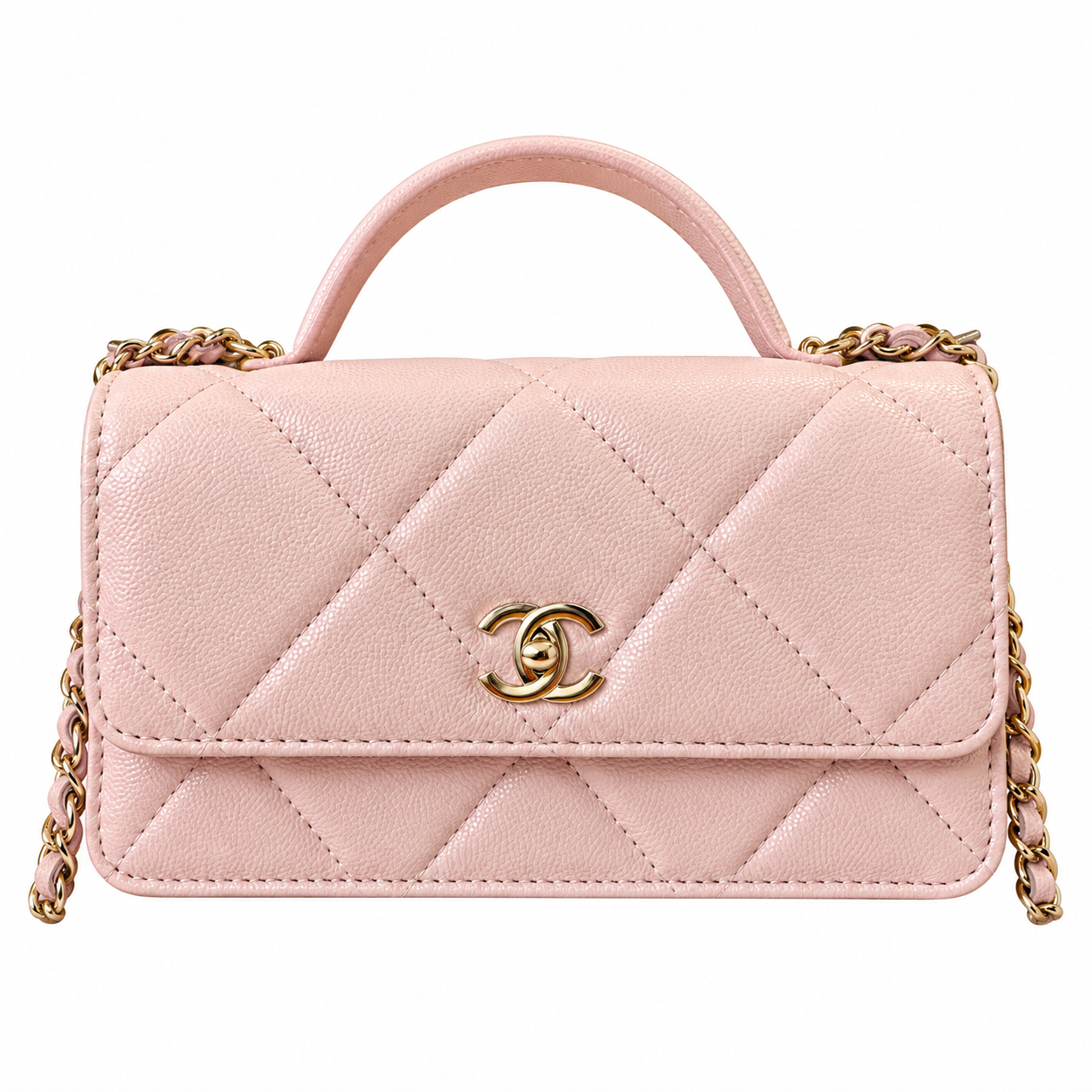 Chanel Trendy CC Quilted Iridescent Calfskin Top Handle WOC Pink 19cm