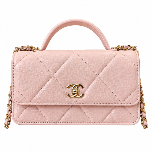 Chanel Trendy CC Quilted Iridescent Calfskin Top Handle WOC Pink 19cm