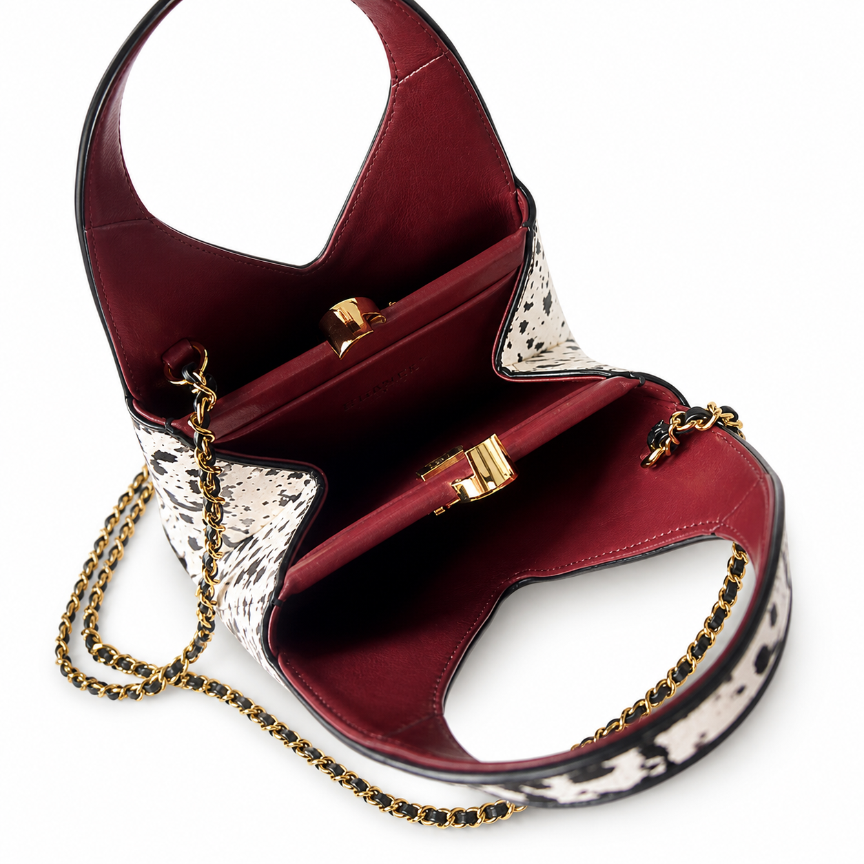 Chanel White Leather Ink-Splatter Triangle Pyramid Bag | Oxblood Handle & Interior — 23cm