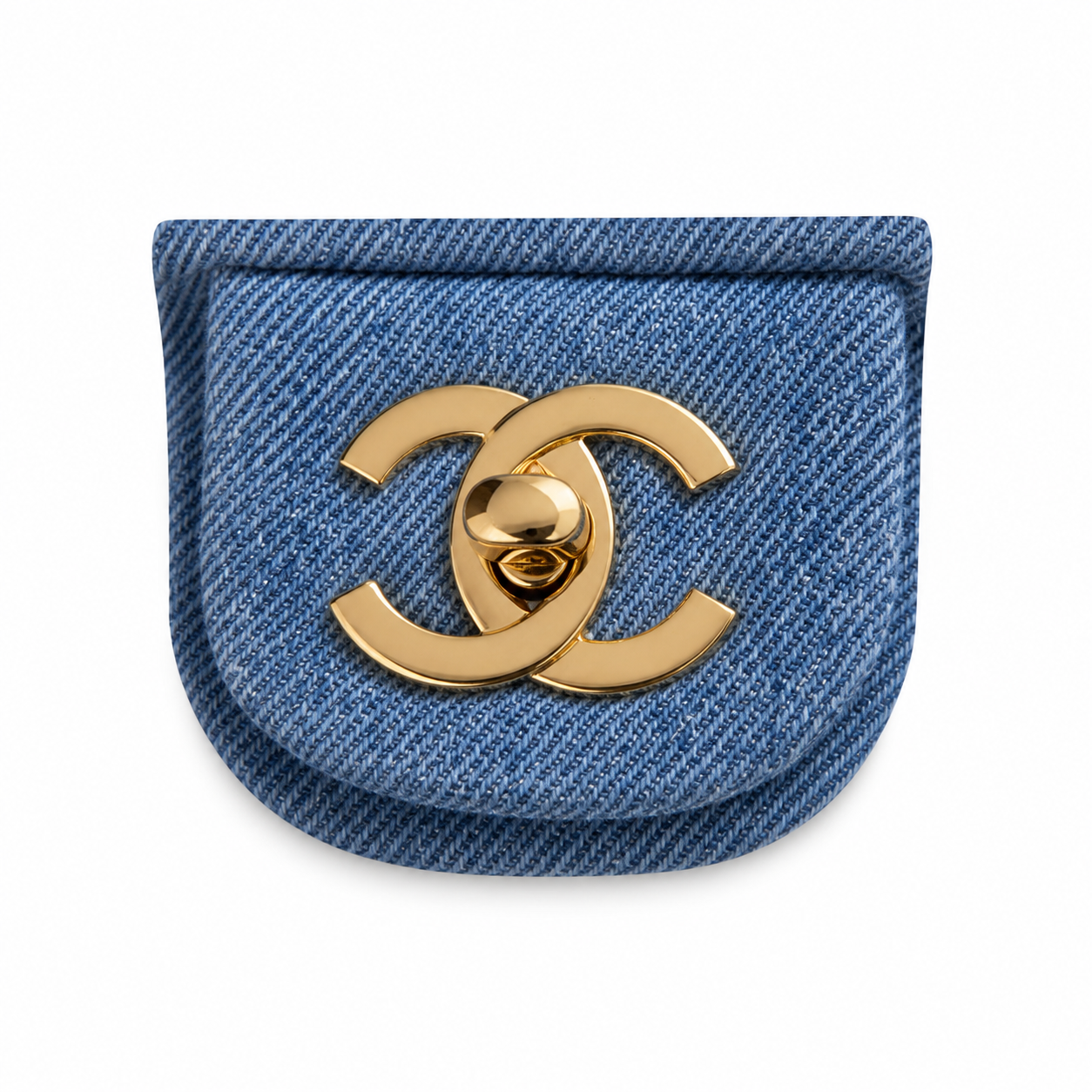 Chanel Classic Double Flap Bag Light Blue Quilted Denim | Gold Chain & Burgundy Zip Accents — 32cm