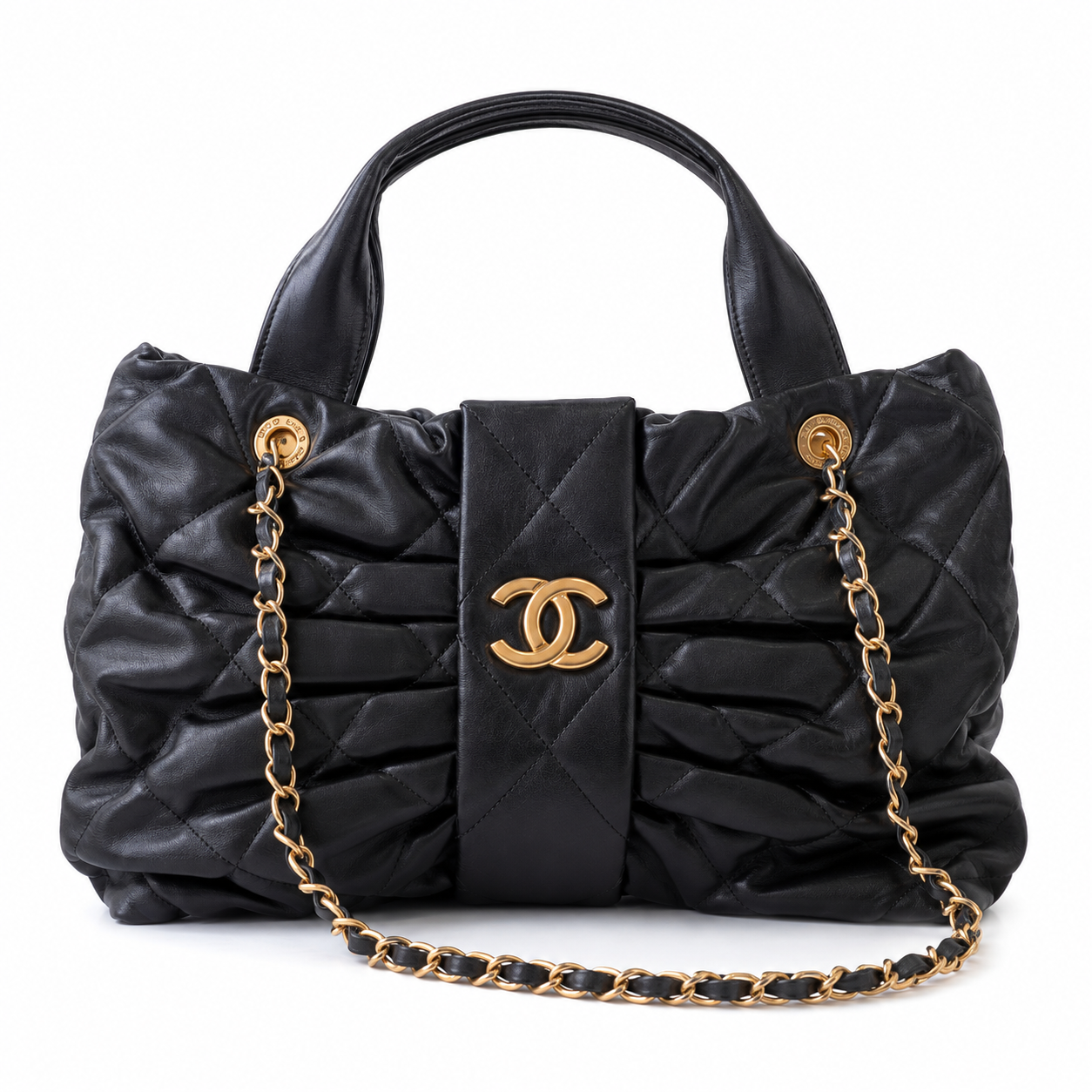 Chanel 31 Rue Cambon Quilted Shopping Bag | Gold Medal Chain Black — 29x38cm