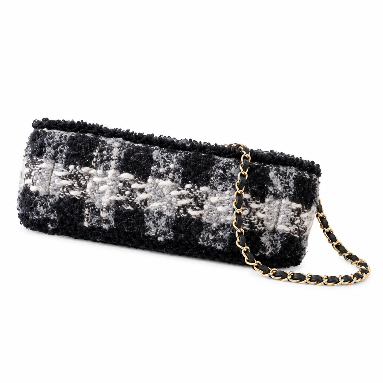 Chanel Houndstooth Tweed Classic Flap Bag Black 21×33×10cm