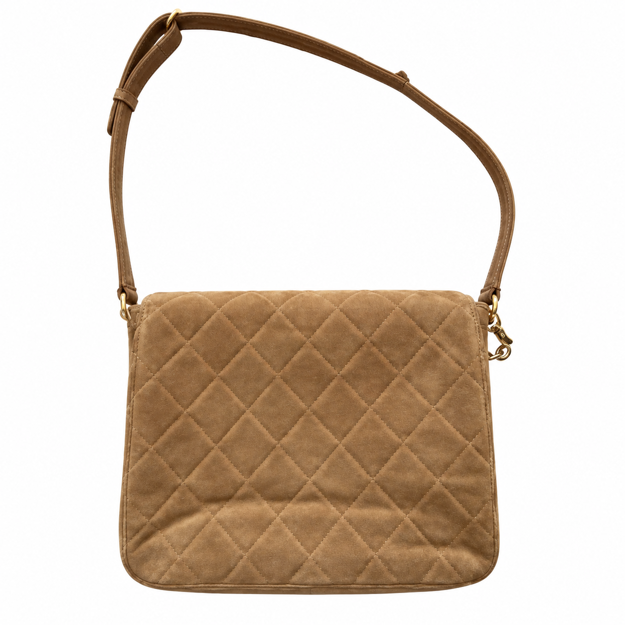 Chanel Quilted Suede CC Turn-Lock Flap Bag Khaki 30×25×7cm