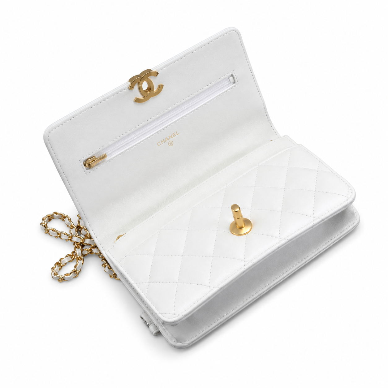 Chanel White Quilted Lambskin Flap Bag | Top Handle & Gold CC Chain
