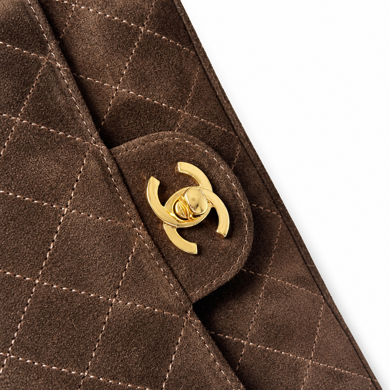 Chanel Classic Single Flap Bag Dark Chocolate Brown Quilted Suede | Aged Gold CC — 20cm