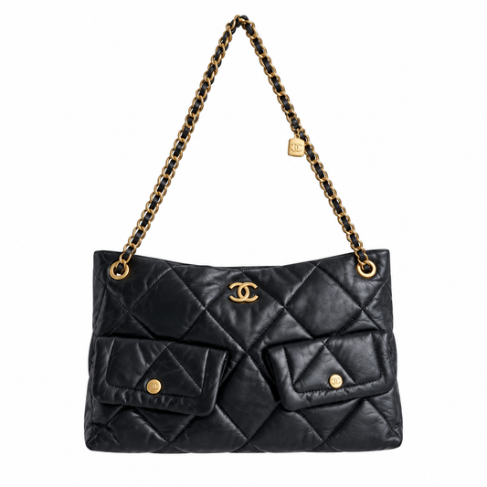 Chanel Quilted Soft Leather Large Tote Black 26×38×11cm