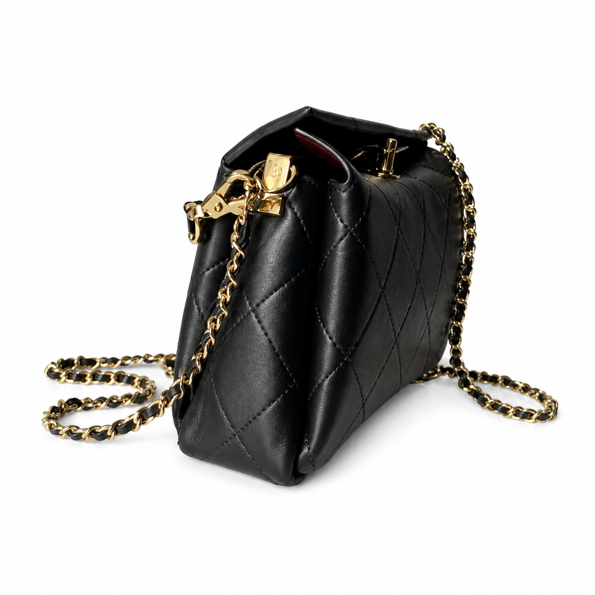 Chanel Black Quilted Lambskin Top Handle Crossbody | Camellia Turn-Lock — 23cm