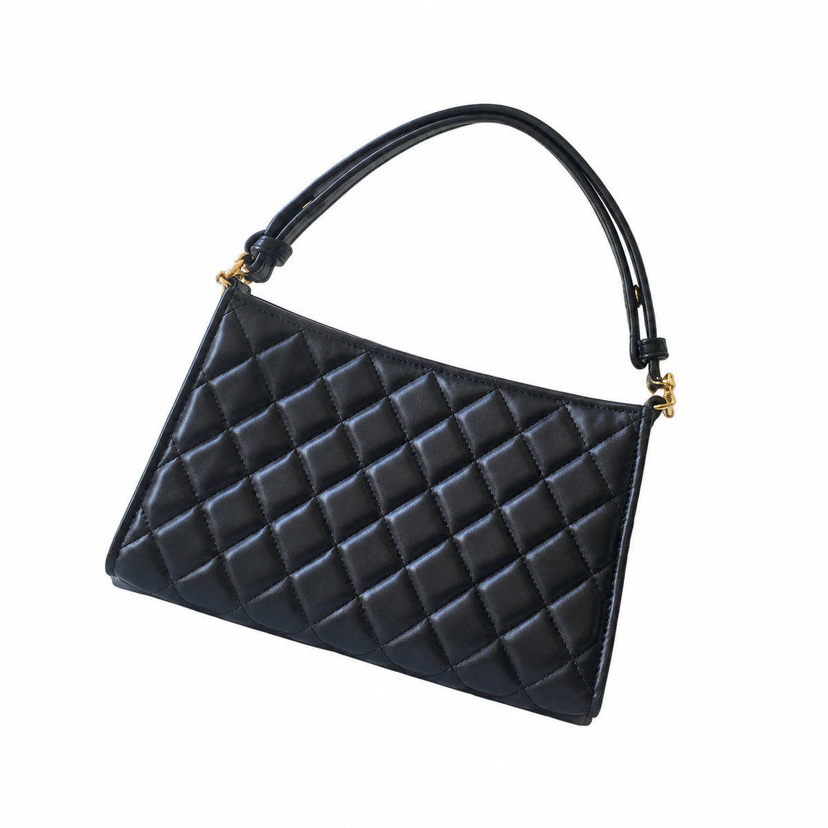 Chanel Quilted Lambskin Top Handle Tote | Gold Ring Black — 14x22cm
